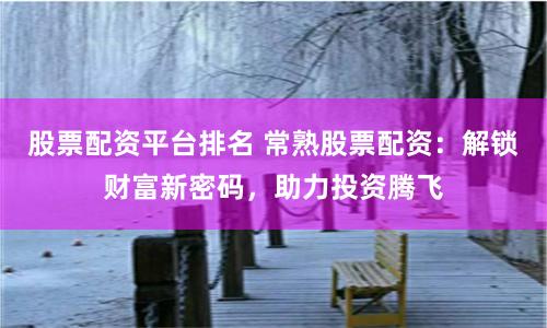 股票配资平台排名 常熟股票配资：解锁财富新密码，助力投资腾飞